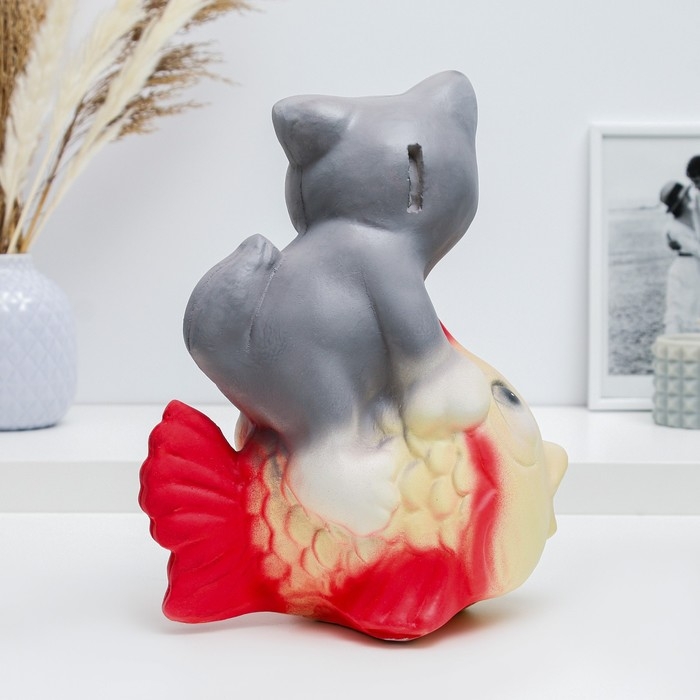 Копилка Копилка "Кот на рыбке" серый, 28см