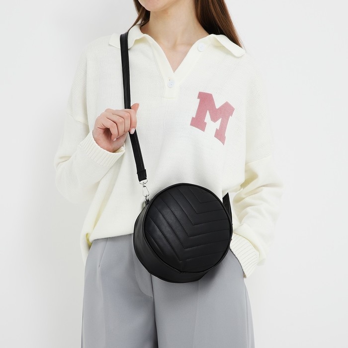 Сумка женская круглая из искусственной кожи, 18х18 см, цвет чёрный Сумка женская круглая из искусственной кожи, 18х18 см, цвет чёрный