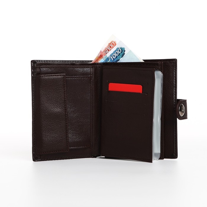 Портмоне мужское на магните, 3 в 1, для купюр, автодокументов и паспорта, цвет коричневый Портмоне мужское на магните, 3 в 1, для купюр, автодокументов и паспорта, цвет коричневый