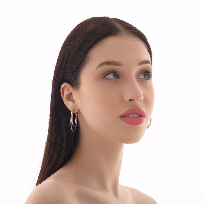 Серьги-кольца «Карма» двойной круг, цвет серебро, d=4 Серьги-кольца «Карма» двойной круг, цвет серебро, d=4