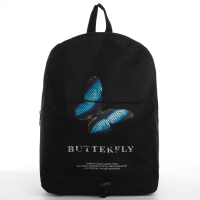 Рюкзак школьный текстильный со шнуровкой BUTTERFLY, 38х29х11 см, чёрный