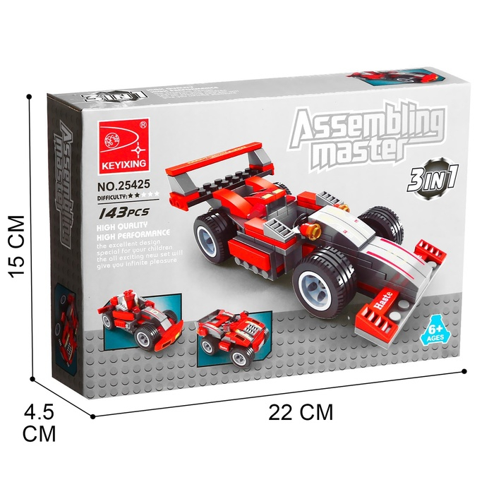 Конструктор гоночная машина &laquo;Супергонщик&raquo; KEYIXING Assembling Master, 3 в 1, 143 детали, 6+