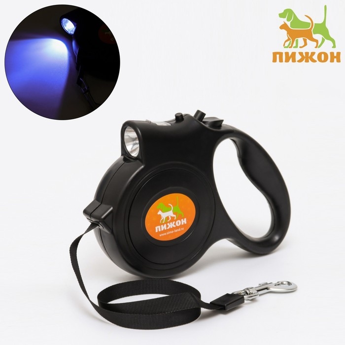 Рулетка Рулетка "Пижон" с фонариком, прорезиненная ручка, 5 м, до 35 кг черная