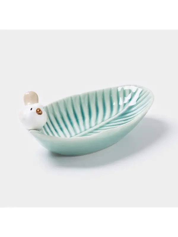 Блюдо керамическое сервировочное &laquo;Птичка на листочке&raquo;, 15.5&times;8.5 см, бирюзовое