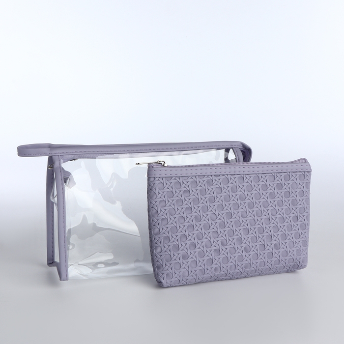 Набор косметичек 2 в 1 на молниях, цвет сиреневый Набор косметичек 2 в 1 на молниях, цвет сиреневый