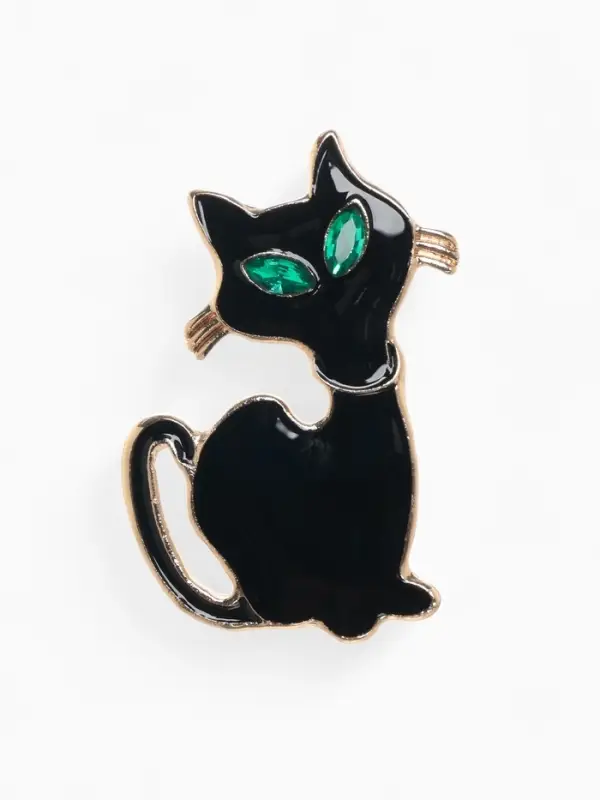 Брошь &laquo;Котик&raquo;, застенчивый, чёрная в золоте