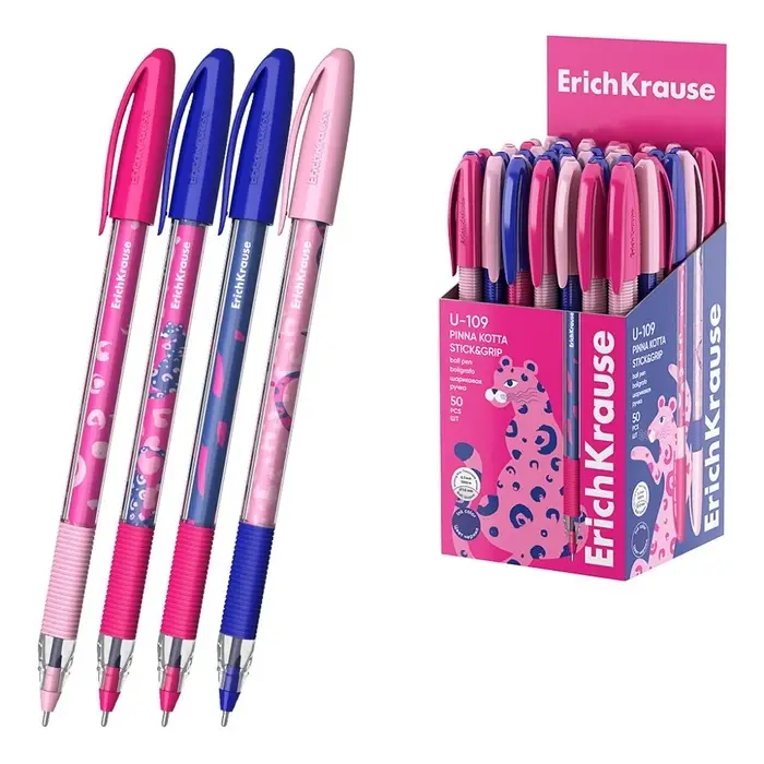 Ручка шариковая ErichKrause U-109 Stick&Grip 1.0, Ultra Glide, синяя, МИКС