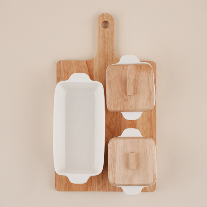 Набор для подачи блюд фарфорвый SL Home «Тренто» на подставке, 4 предмета: 3 ёмкости 500/250 мл, подставка Набор для подачи блюд фарфорвый SL Home «Тренто» на подставке, 4 предмета: 3 ёмкости 500/250 мл, подставка