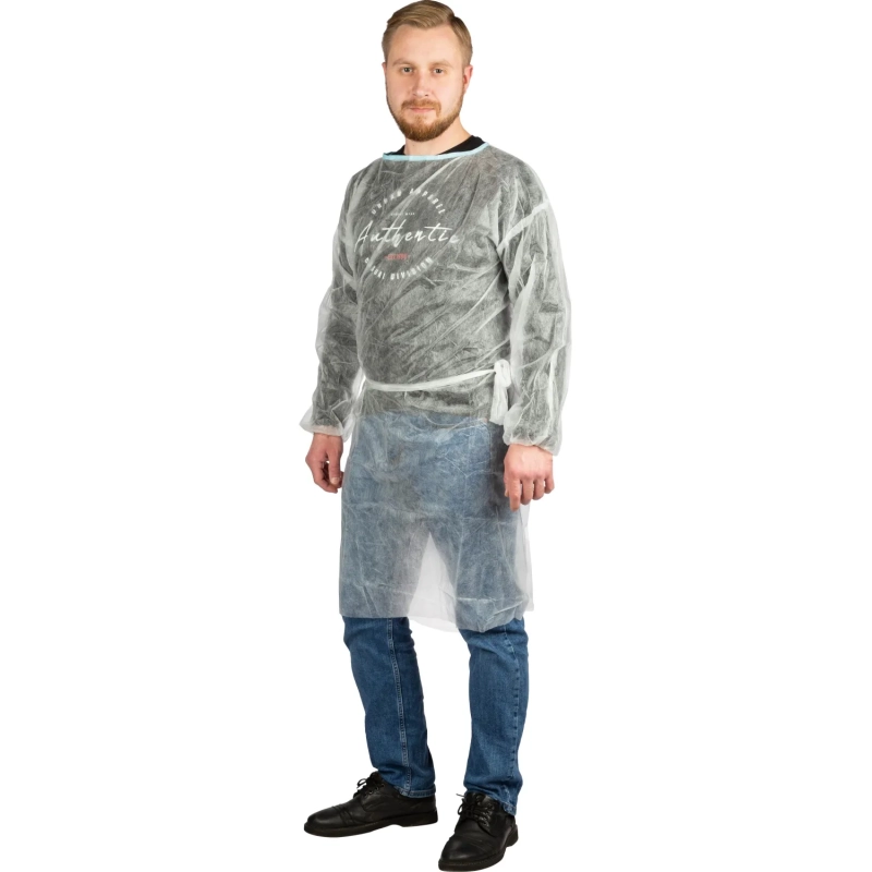 Халат одноразовый (накидка) на завязках белый 110 см рукав-резинка