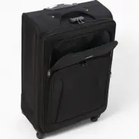 Чемодан 28", Текст, 45*28*77, отд на молнии, 2 нар/карм, увелич, код замок, 4 колеса, черный   10875