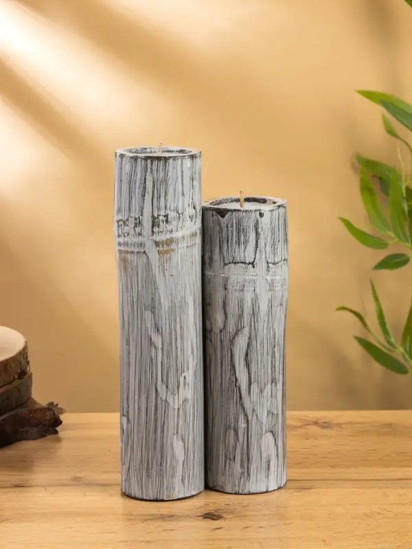 Свеча в бамбуке тройная, 15×13×30 см, 100 мл, серая