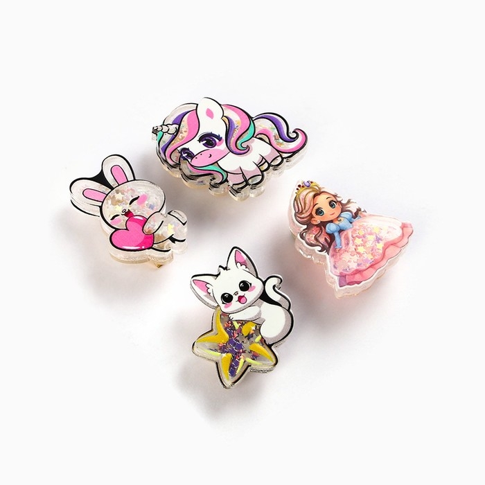 Заколка для волос, шейкер, 4 штуки МИКС Заколка для волос, шейкер, 4 штуки МИКС