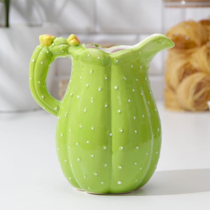 Кувшин для воды керамический «Кактус», 1 л, 11×18,5 см, цвет зелёный Кувшин для воды керамический «Кактус», 1 л, 11×18,5 см, цвет зелёный