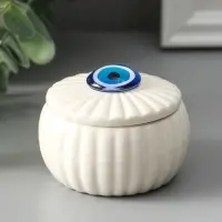 Шкатулка для украшений &laquo;Глаз от сглаза&raquo;, с крышкой, белая, керамика, 7&times;7&times;5.3 см