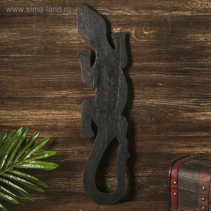 Панно настенное дерево  Панно настенное дерево "Геккон коричневый со стразами" 1х12х50 см