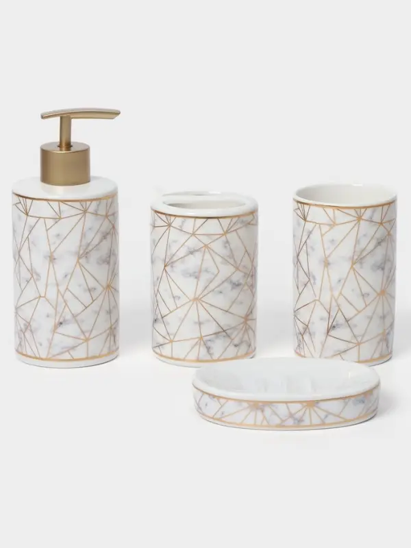 Аксессуары для ванной &laquo;Лофт&raquo;, 4 предмета, дозатор 250 мл, мыльница, 2 стакана, белые
