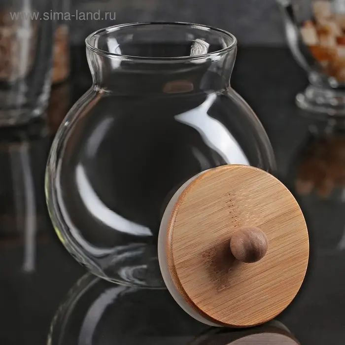 Банка стеклянная для сыпучих продуктов с бамбуковой крышкой «Бамбук», 950 мл, 13×15 см Банка стеклянная для сыпучих продуктов с бамбуковой крышкой «Бамбук», 950 мл, 13×15 см