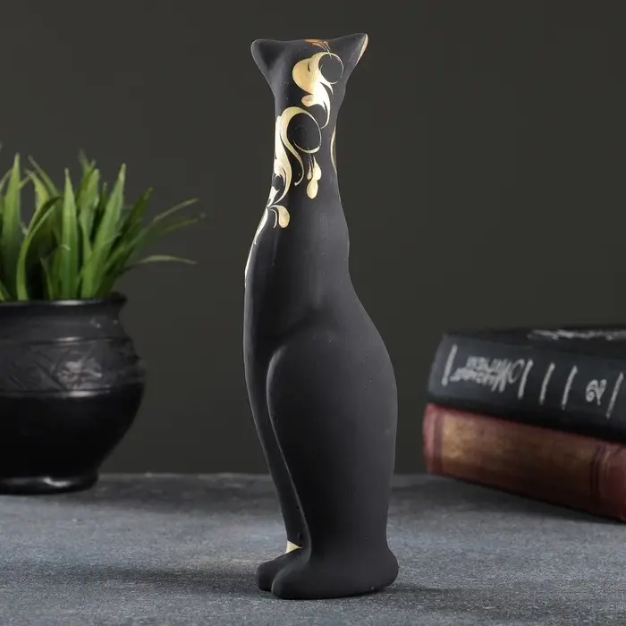 Фигура керамика &laquo;Кошка Багира&raquo;, чёрная, правая, роспись, 5&times;4&times;20 см