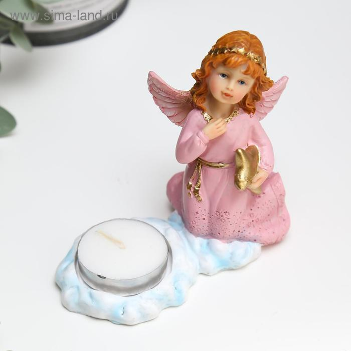 Сувенир полистоун подсвечник со свечой  Сувенир полистоун подсвечник со свечой "Девочка-ангел в розовом платье"  9х12х5,2 см