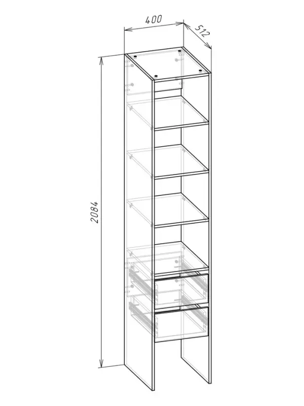 Стеллаж модульной гардеробной системы «Модус», 2090×400×520 мм, цвет белый