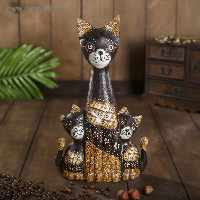 Сувенир Сувенир "Три кошки с узором" дерево 5х18х30 см