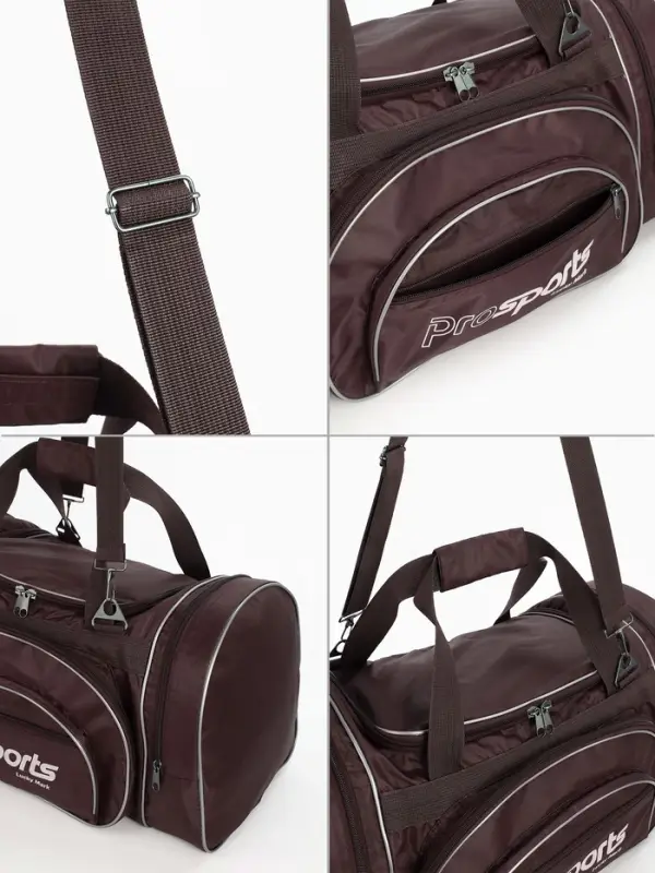 Сумка дорожная на молнии, 4 наружных кармана, длинный ремень, коричневая Сумка дорожная на молнии, 4 наружных кармана, длинный ремень, коричневая