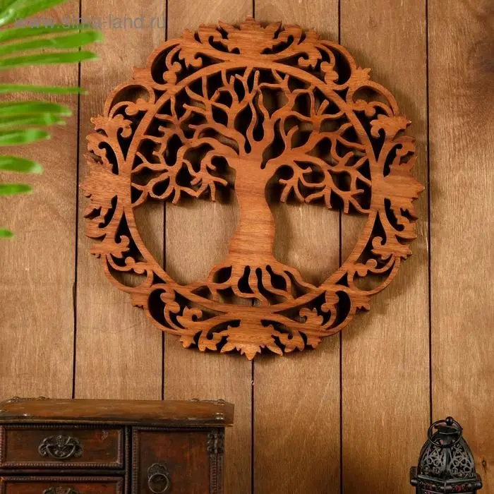 Панно резное дерево  Панно резное дерево "Райское древо" 40х40х2 см