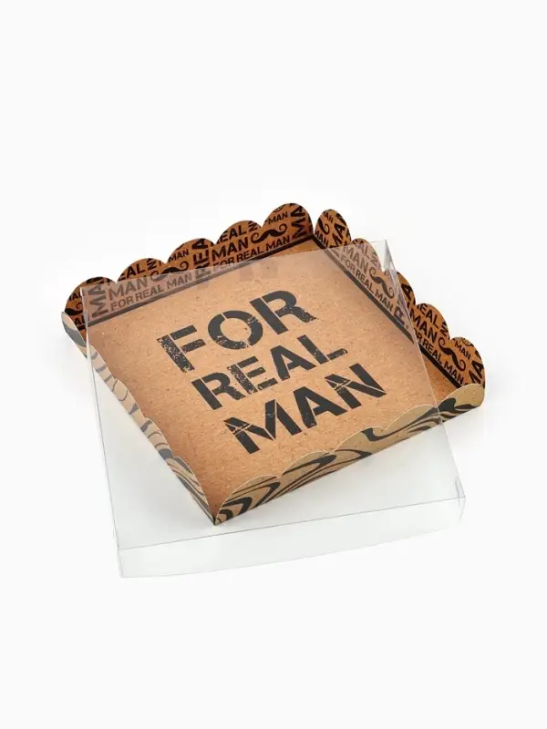 Коробка для печенья, кондитерская упаковка с пластиковой крышкой, &laquo;Для настоящего мужчины&raquo;, 18&times;18&times;3 см