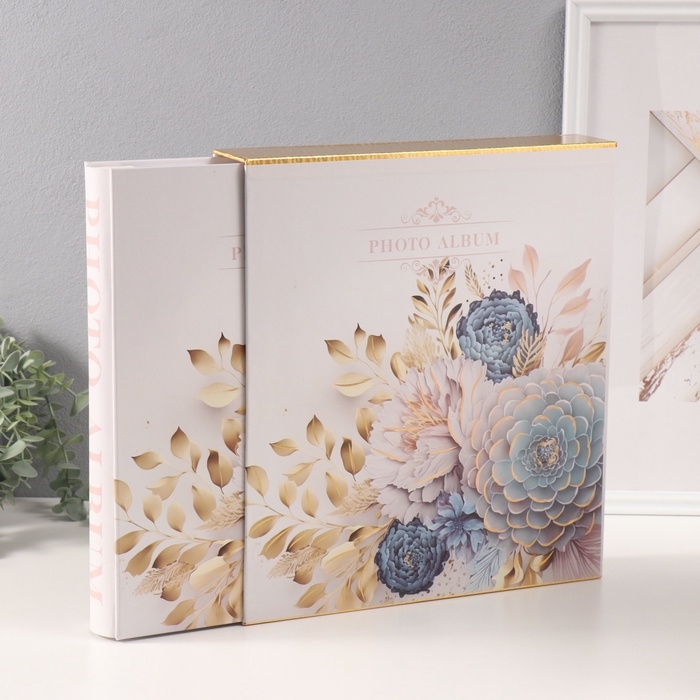Фотоальбом на 800 фото 10х15 см Фотоальбом на 800 фото 10х15 см "Букет с листьями" в коробке золотая обводка 5,5х30,5х33,5см 10749