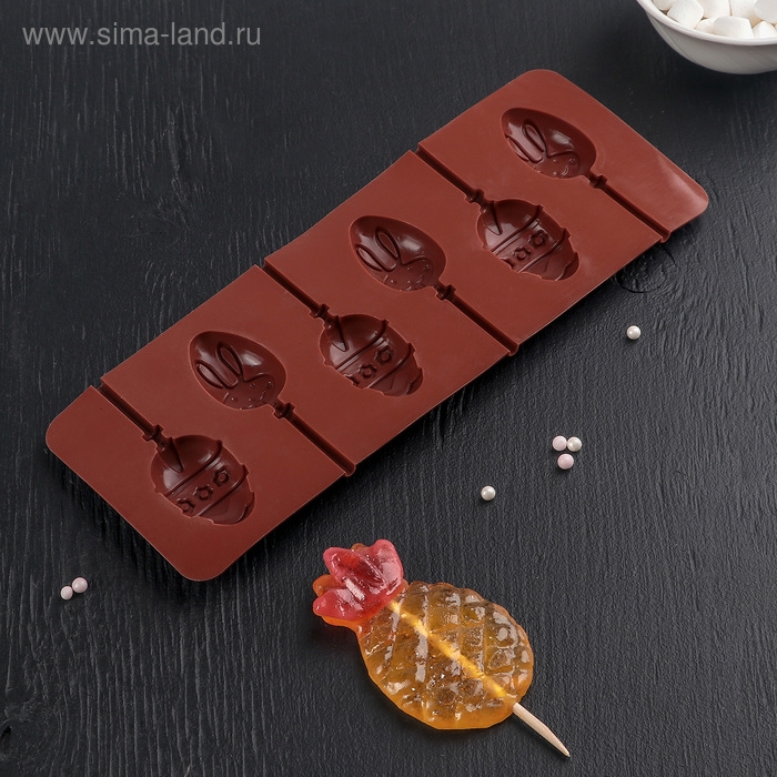 Форма для леденцов Доляна «Пасхальный кролик», силикон, 26×10×1 см, 6 ячеек, с палочками, цвет коричневый Форма для леденцов Доляна «Пасхальный кролик», силикон, 26×10×1 см, 6 ячеек, с палочками, цвет коричневый