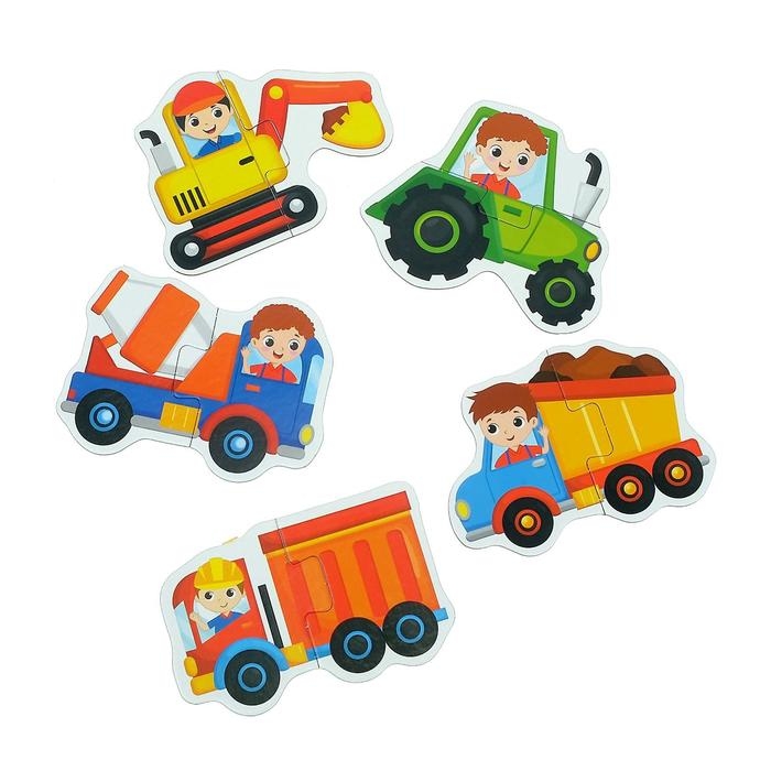 Макси пазлы «Машины на стройке», 5 пазлов, 10 деталей Макси пазлы «Машины на стройке», 5 пазлов, 10 деталей