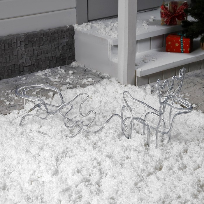 Светодиодная фигура «Олень с санями», олень: 48 × 48 × 19 см, сани: 45 × 23 × 23 см, дюралайт, 216 LED, 220 В, мерцание, свечение белое/тёплое белое