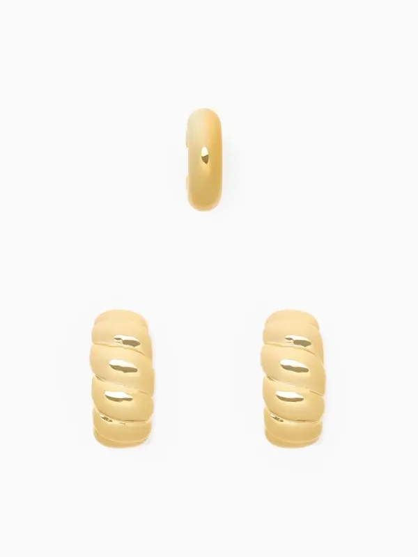 Серьги и каффы QF &laquo;Плетённый бублик&raquo;, набор, цвет золото