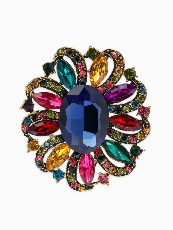 Брошь "Императрица" цветок распустившийся, цветная в чернёном золоте