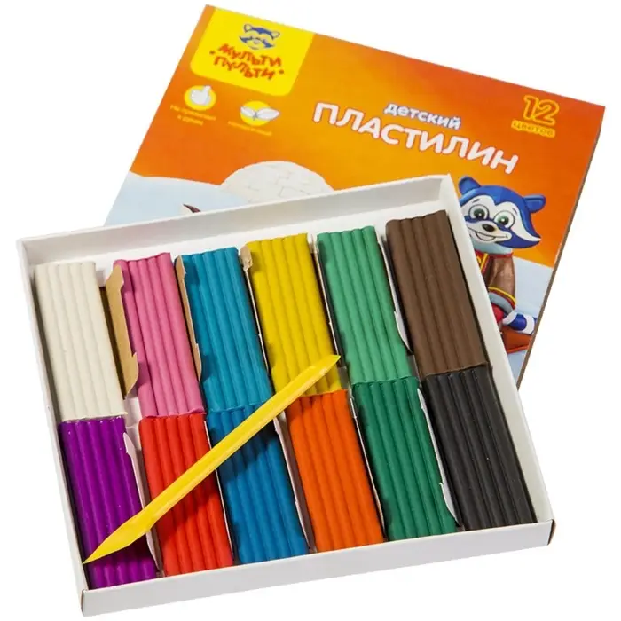 Пластилин &laquo;Мульти-пульти . Енот на Аляске&raquo;, 12 цветов, 180 г, со стеком, картонная упаковка