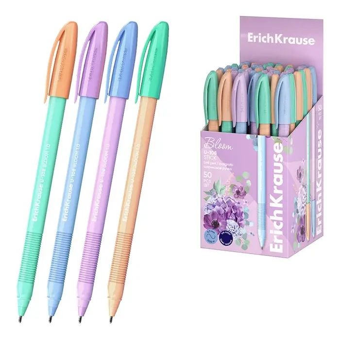 Ручка шариковая, ErichKrause, U-108 Stick Ручка шариковая, ErichKrause, U-108 Stick "Pastel Bloom" узел 1.0 мм цвет синяя