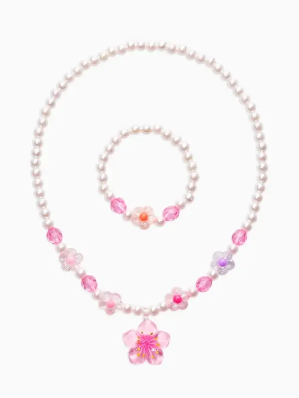 Набор детский &laquo;Выбражулька. Цветок и жемчуг&raquo;, 2 предмета: бусы, браслет, разноцветный