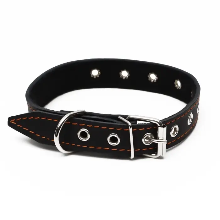 Ошейник безразмерный, 54&times;2.5 см, ОШ 19-47 см, на синтепоне, кожа, чёрный