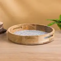 Поднос круглый с бортиками &laquo;Оттенки сирени&raquo;, 35&times;35&times;6.5 см, дерево манго