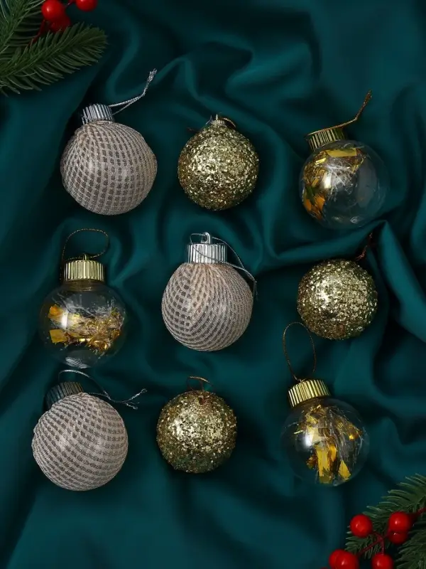 Ёлочные игрушки &laquo;Капризы зимы&raquo;, шары новогодние, d=6 см, 9 шт. золото