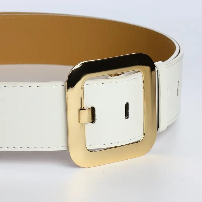 Ремень женский, 110&times;4.8 см, квадратная пряжка, золотистая, белый