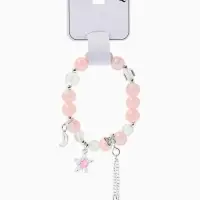 Браслет с подвесками &laquo;Сахарный. Ночное небо&raquo;, d=6 см, шар № 10/8, розовый, белый в серебре