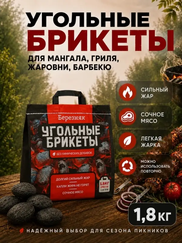 Угольные брикеты для гриля &laquo;Березняк&raquo;, 1.8 кг