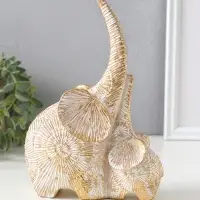 Сувенир полистоун "Слон со слонёнком. Золотые круги" 15х7х20,5 см