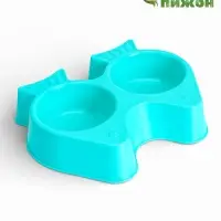 Миска двойная &laquo;Рыбы&raquo;, 2&times;250 мл, фигурная, пластик, голубая