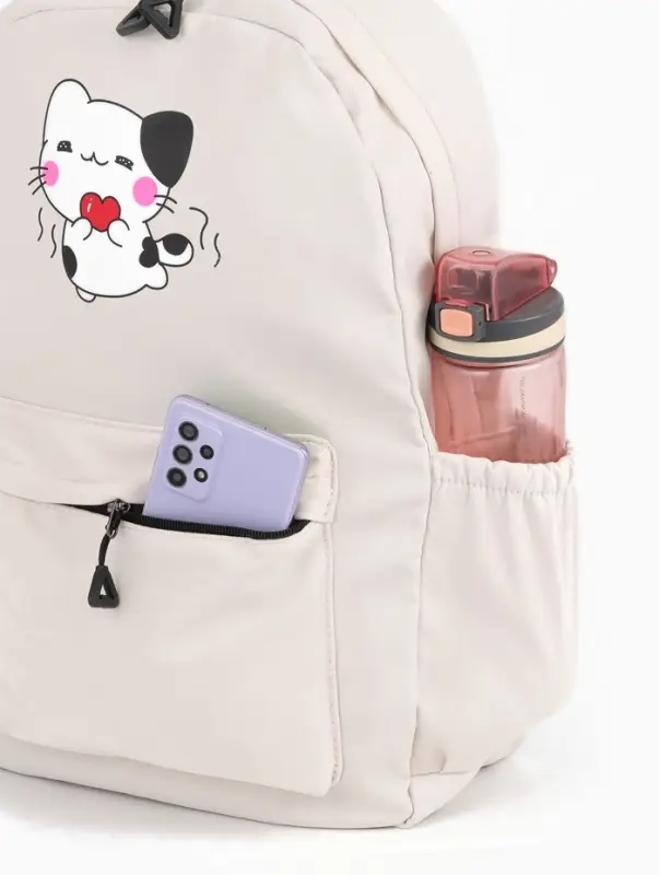 Рюкзак &laquo;Котик&raquo;, с сумкой и пеналом, 3 кармана, белый
