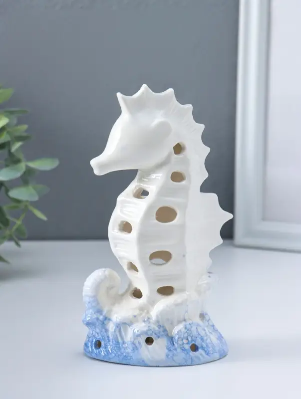 Сувенир керамика свет "Морской конёк" бело-синий 6,5х8,5х16,5 см