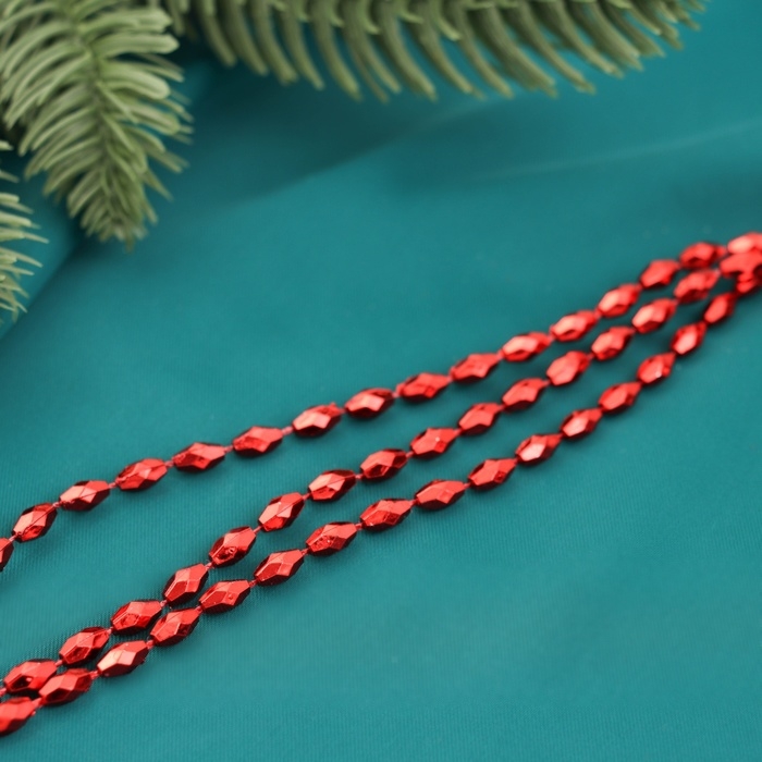 Бусы на ёлку 2 м d-3 мм Бусы на ёлку 2 м d-3 мм "Овалы грани" красный
