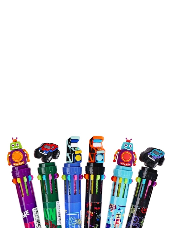 Ручка шариковая автоматическая, 10-ти цветная, штрихкод на штуке, МИКС Робот/Машина Ручка шариковая автоматическая, 10-ти цветная, штрихкод на штуке, МИКС Робот/Машина