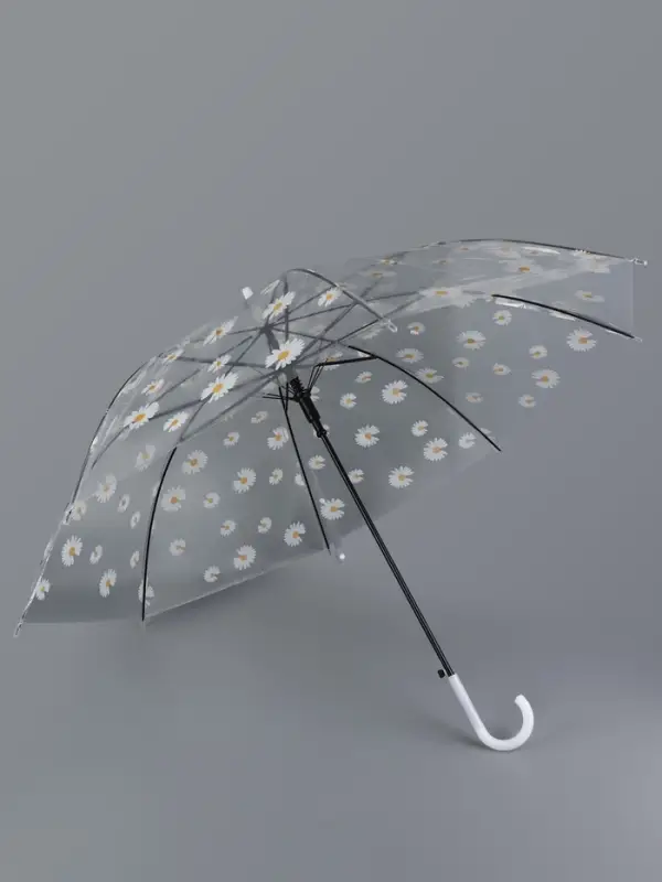 Зонт - трость детский &laquo;Ромашка&raquo;, полуавтоматический, 8 спиц, R=45/55 см, d=90 см, прозрачный